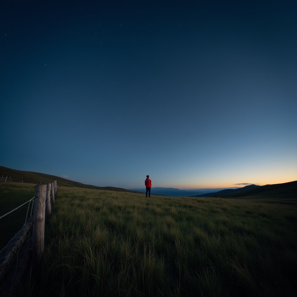 Altopiano degli Arcinazzi al crepuscolo con le prime stelle visibili e prati aperti