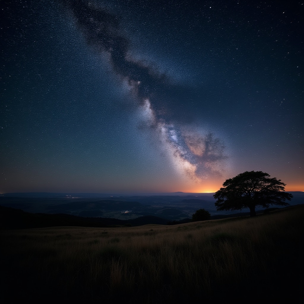 Cielo stellato sopra le campagne del Lazio con la Via Lattea visibile